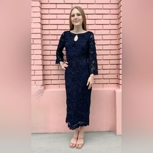 JS Collections Navy Long Sleeve Lace Dress